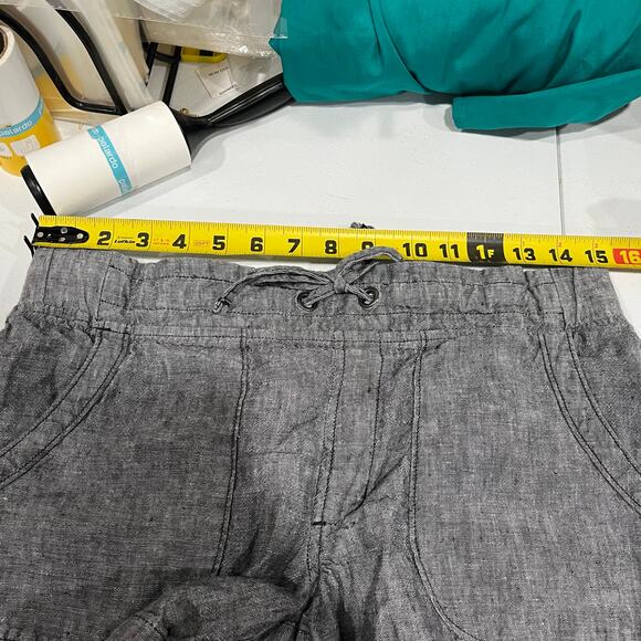 Athleta 100% Linen Mid Rise Flint Shorts Women's Size 8 Drawstring Gray 730262 - Picture 7 of 8
